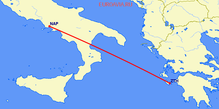перелет Неаполь — Закинтос на карте
