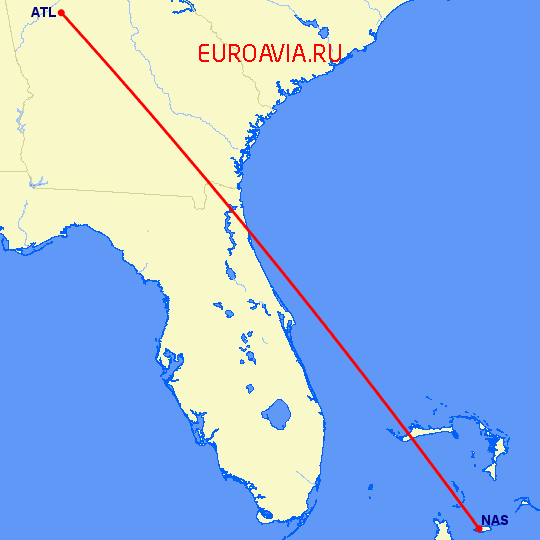перелет Нассау — Атланта на карте