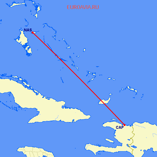 перелет Нассау — Кеп Гаитиен на карте