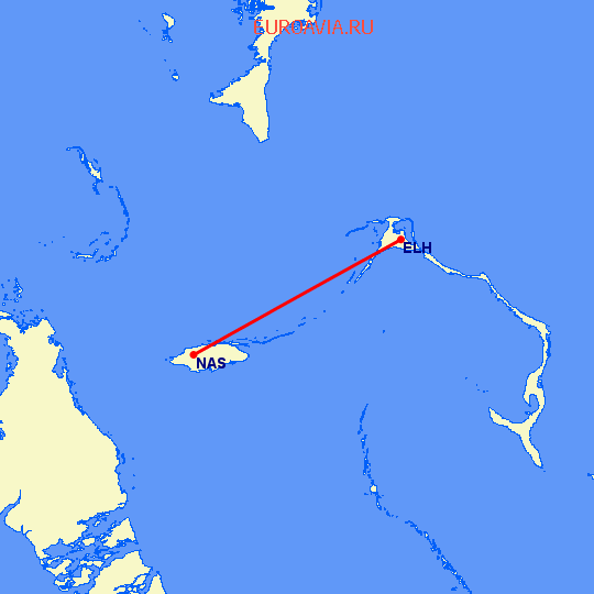 перелет Нассау — North Eleuthera на карте