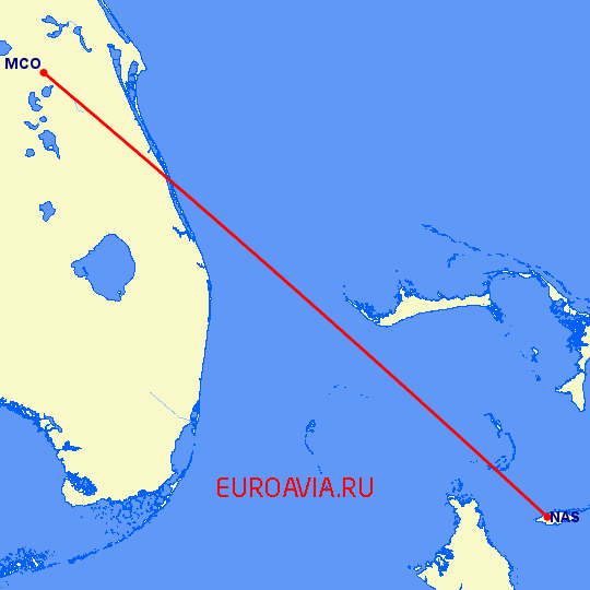 перелет Нассау — Орландо на карте