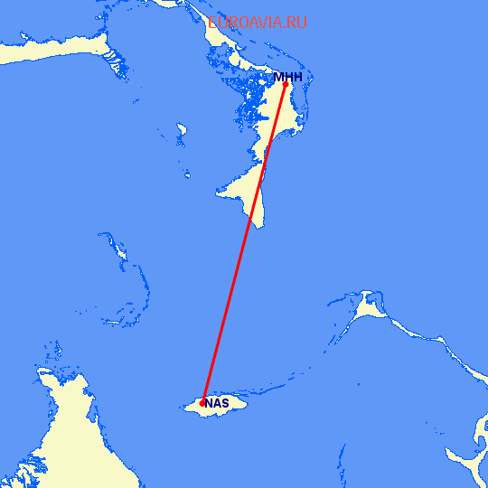 перелет Нассау — Marsh Harbour на карте