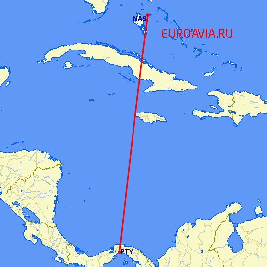 перелет Нассау — Панама Сити на карте