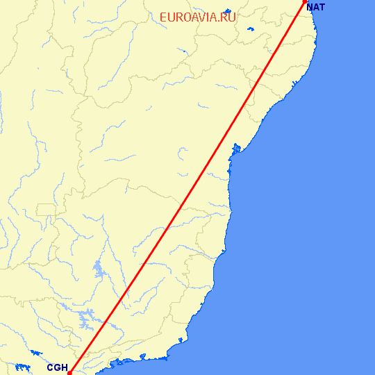 перелет Наталь — Сан Паулу на карте