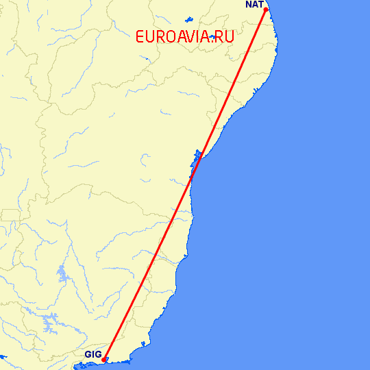 перелет Наталь — Рио-де-Жанейро на карте