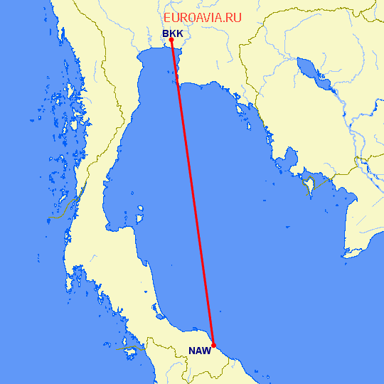 перелет Наративат — Бангкок на карте