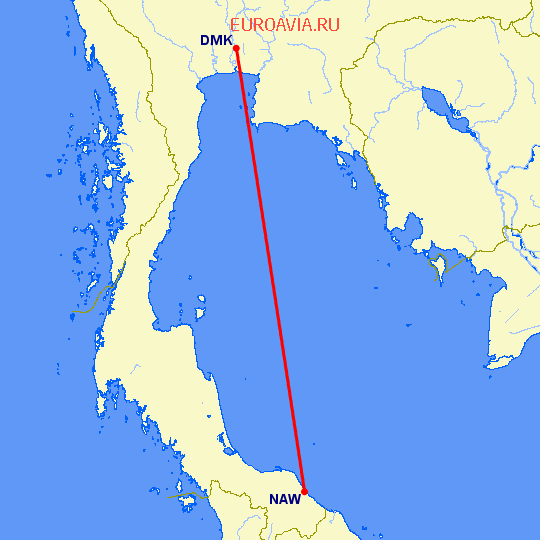 перелет Наративат — Бангкок на карте