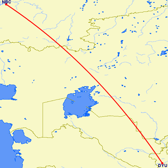 перелет Набережные Челны — Душанбе на карте