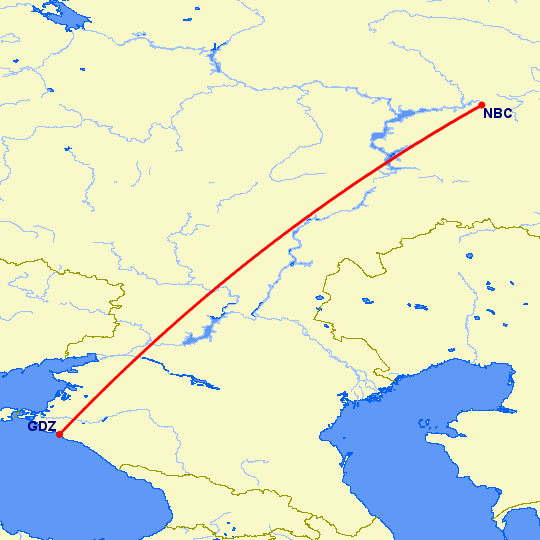 перелет Набережные Челны — Геленджик на карте