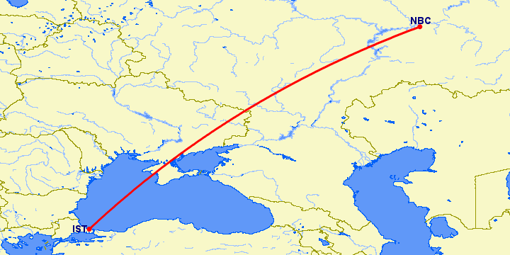 перелет Набережные Челны — Стамбул на карте