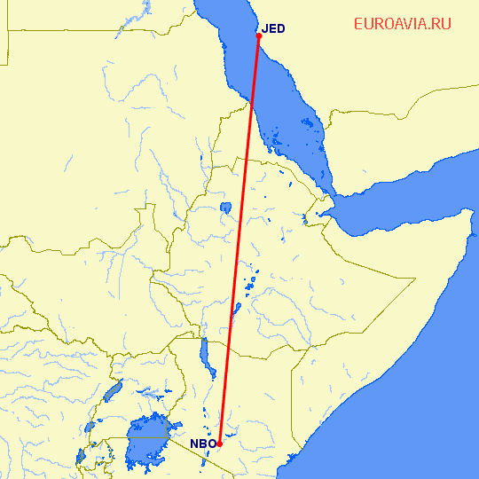 перелет Найроби — Джедда на карте
