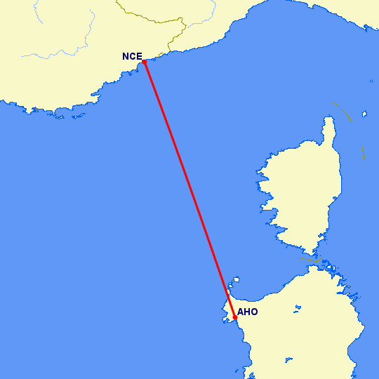 перелет Ницца — Альгеро на карте