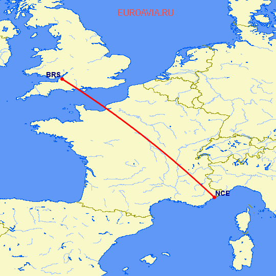 перелет Ницца — Бристоль на карте