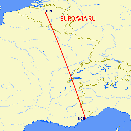 перелет Ницца — Брюссель на карте