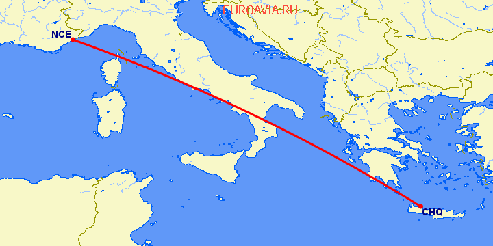 перелет Ницца — Chania на карте