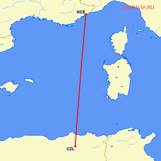перелет Ницца — Constantine на карте