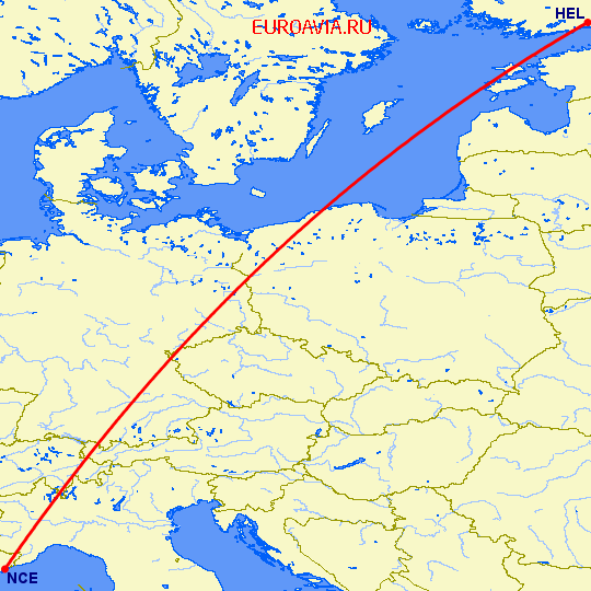 перелет Ницца — Хельсинки на карте