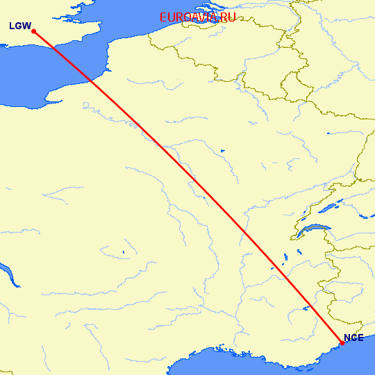 перелет Ницца — Лондон на карте