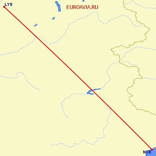 перелет Ницца — Лион на карте
