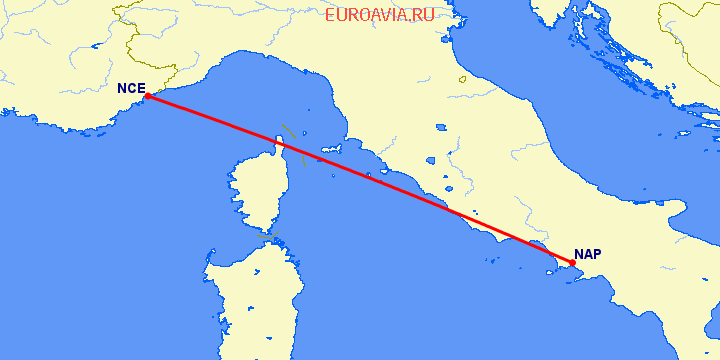 перелет Ницца — Неаполь на карте