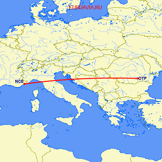 перелет Ницца — Бухарест на карте