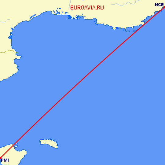 перелет Ницца — Пальма де Майорка на карте