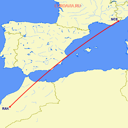 перелет Ницца — Марракеш на карте