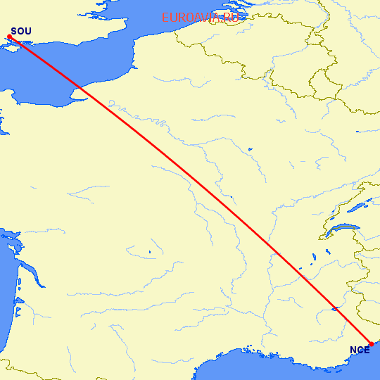 перелет Ницца — Eastleigh near Southampton на карте