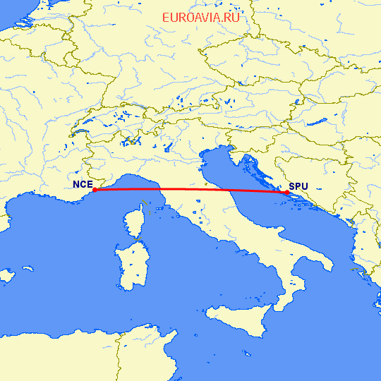 перелет Ницца — Сплит на карте