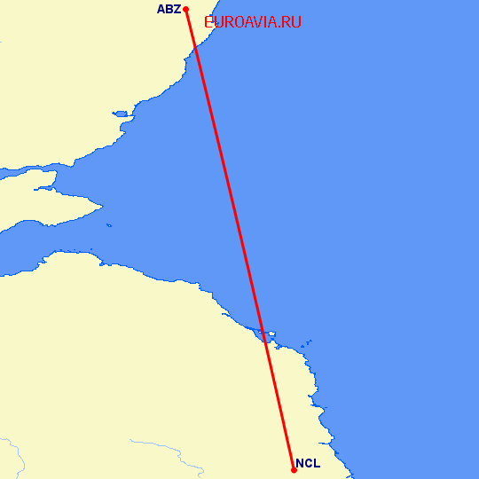 перелет Ньюкасл — Абердин на карте