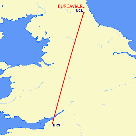 перелет Ньюкасл — Бристоль на карте