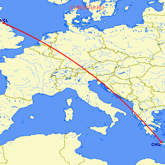перелет Ньюкасл — Chania на карте