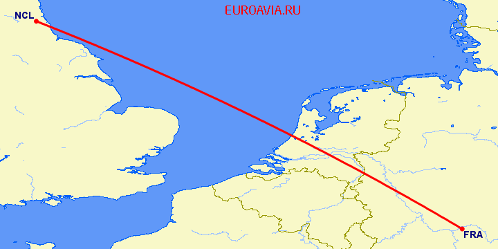 перелет Ньюкасл — Франкфурт на Майне на карте