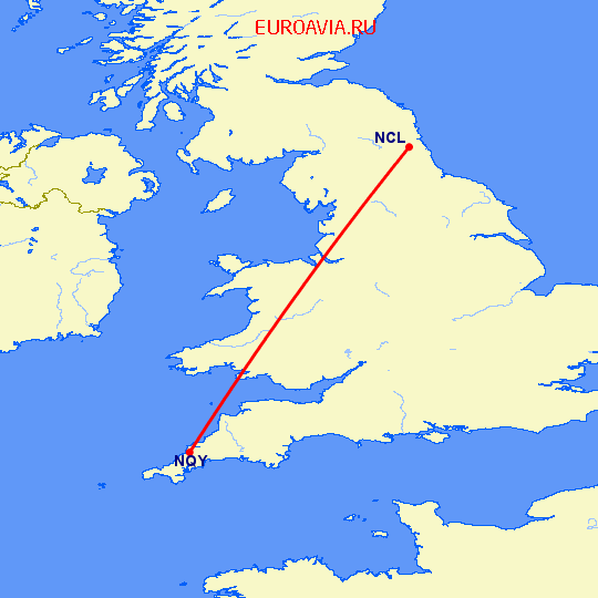 перелет Ньюкасл — Newquay на карте
