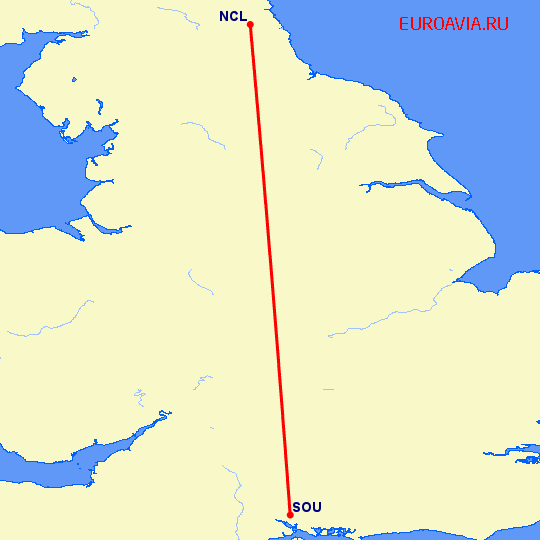 перелет Ньюкасл — Eastleigh near Southampton на карте