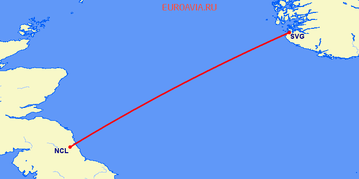 перелет Ньюкасл — Ставангер на карте
