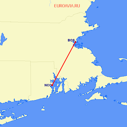 перелет Quonset Point — Бостон на карте