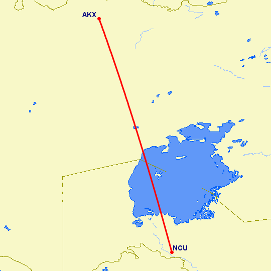 перелет Нукус — Актюбинск на карте