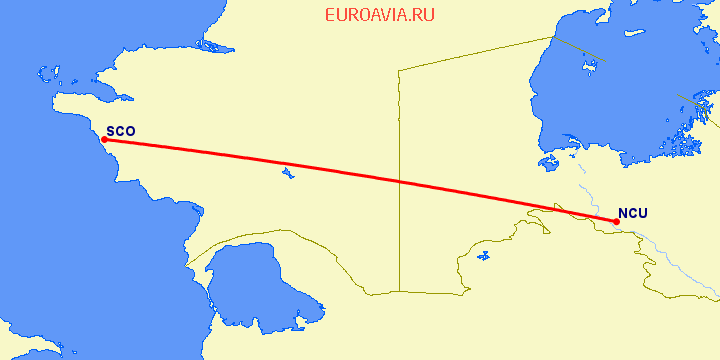 перелет Нукус — Актау на карте