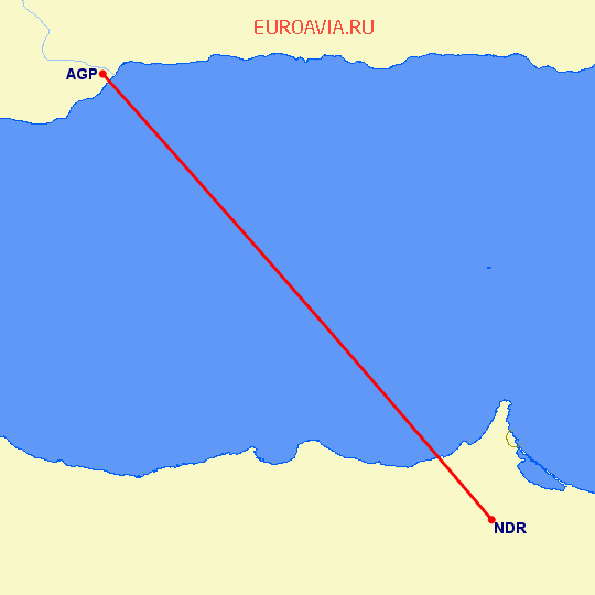 перелет Надор — Малага на карте