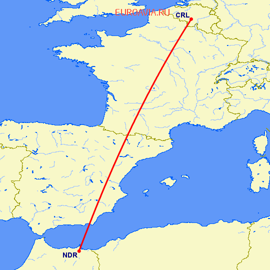 перелет Надор — Шарлеруа на карте