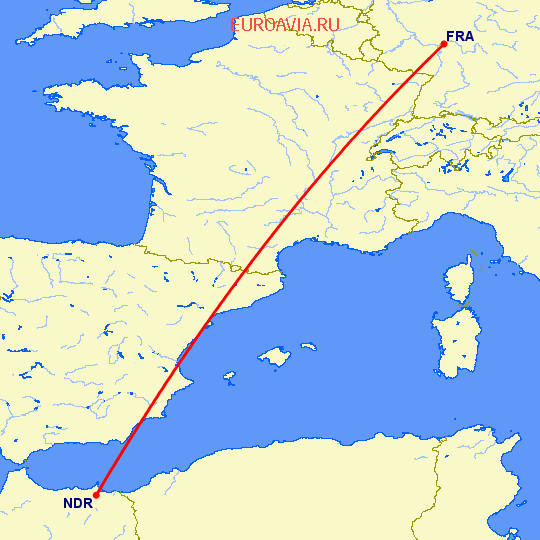перелет Надор — Франкфурт на Майне на карте