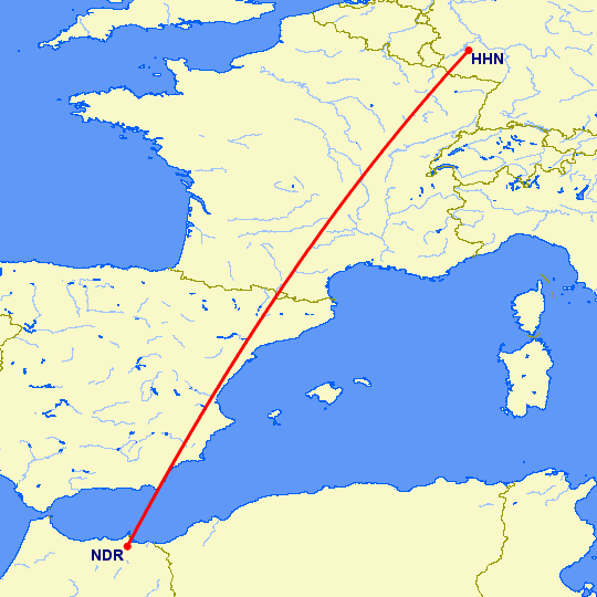 перелет Надор — Hahn на карте