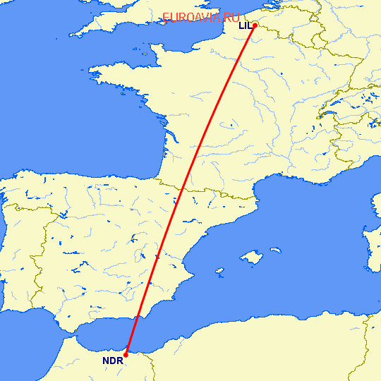 перелет Надор — Лилль на карте