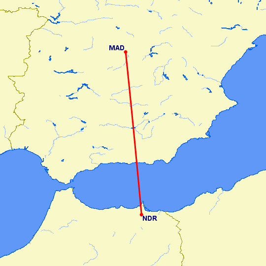 перелет Надор — Мадрид на карте
