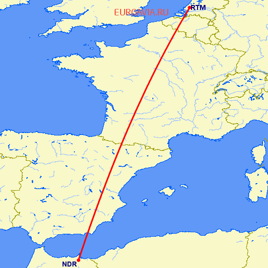 перелет Надор — Роттердам на карте