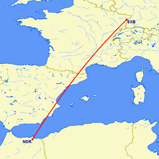 перелет Надор — Страсбург на карте
