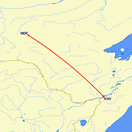 перелет Нерюнгри — Хабаровск на карте