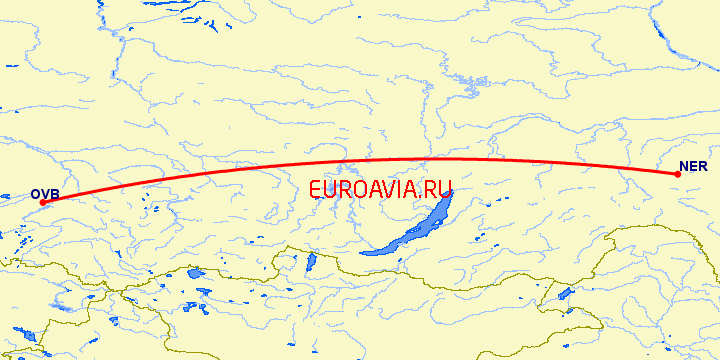 перелет Нерюнгри — Новосибирск на карте
