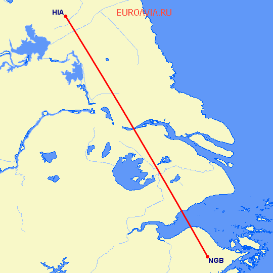 перелет Нинбо — Хуайань на карте